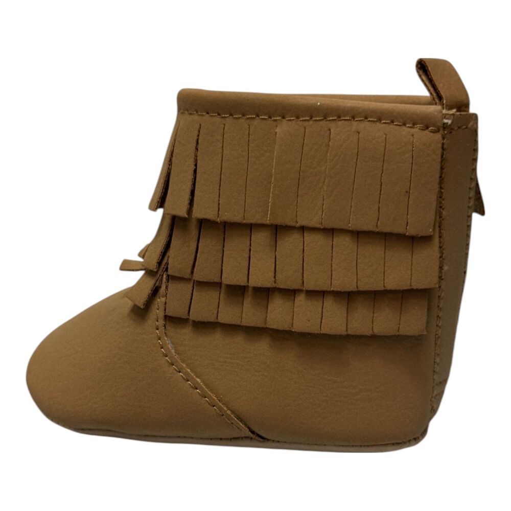 Old Navy Baby Moccasin Booties 3-6 Months Tan Brown Faux Suede Fringe NWT